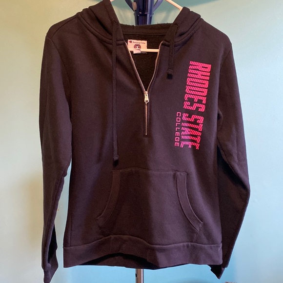 Champion Tops - Champion Women’s Medium Rhodes State College 3/4 zip Hoodie Black/Pink